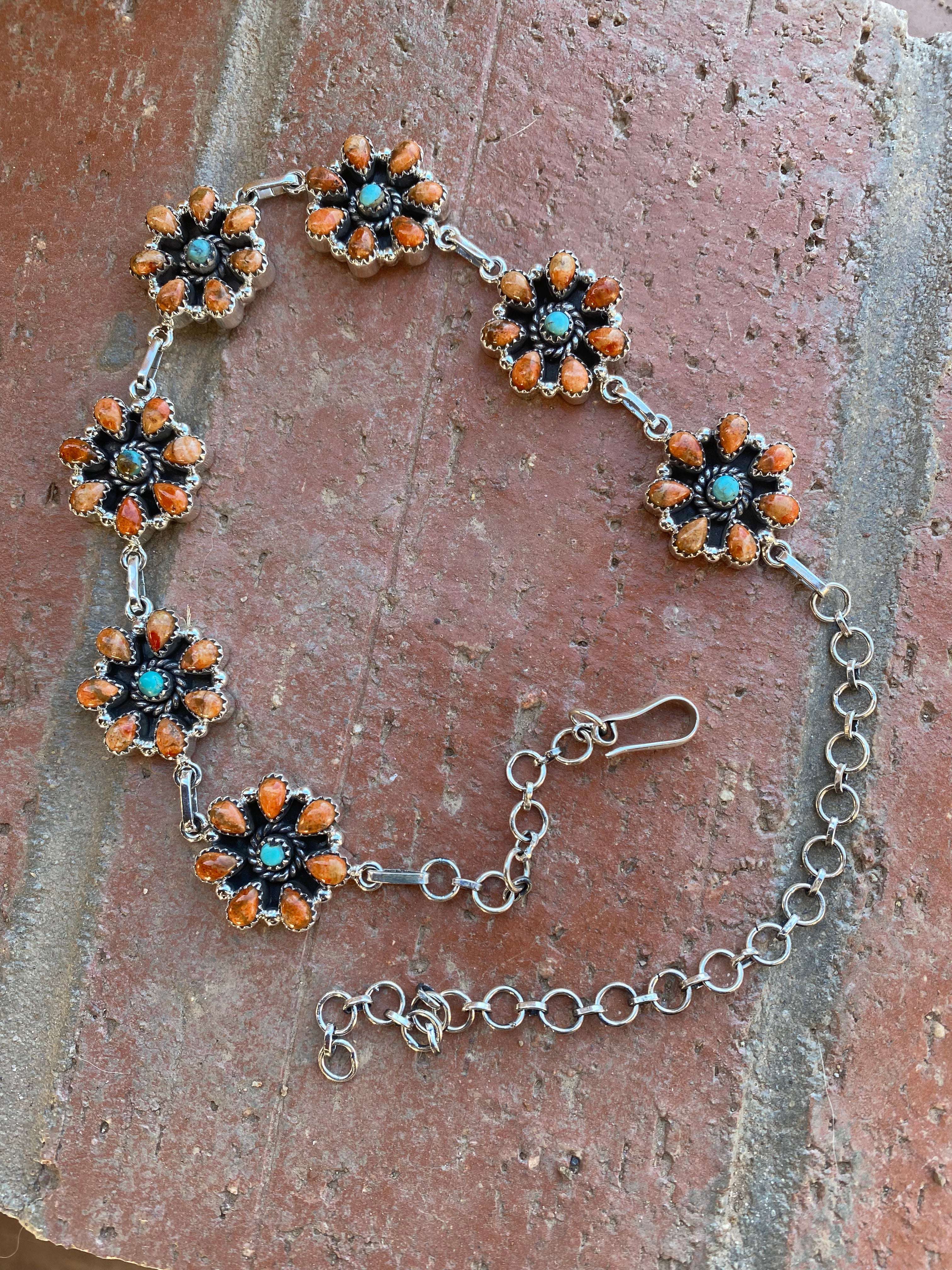 Hand Made Sterling Silver Spiny &amp; Royston Turquoise Choker Necklace - The Glamorous Cowgirl