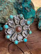 Handmade Garnet Sterling Silver, Turquoise &amp; Herkimer Diamond Cluster Adjustable Ring - The Glamorous Cowgirl