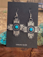 Navajo Turquoise &amp; Sterling Silver Zia Dangle Earrings By Kevin Billah - The Glamorous Cowgirl