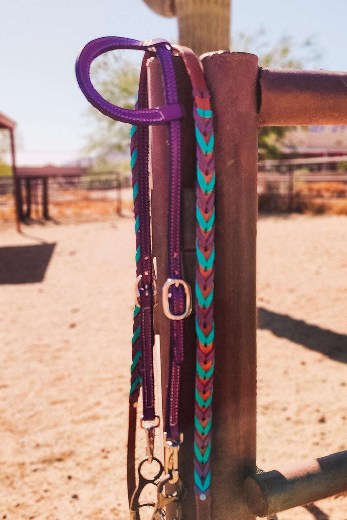 Purple Leather Quick Change Working Headstall - The Glamorous Cowgirl