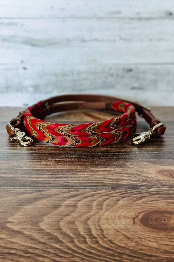 Red &amp; Cheetah Double Laced Barrel Reins - The Glamorous Cowgirl