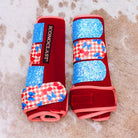 Medium Red Dyed Iconoclast Fronts w/ Picnic and Light Blue Glitter Straps