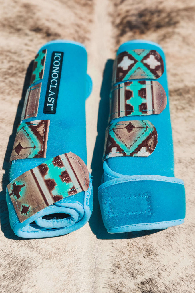 Star Of The Rodeo Turquoise Aztec Custom Leather Strap Iconoclast Boots - The Glamorous Cowgirl