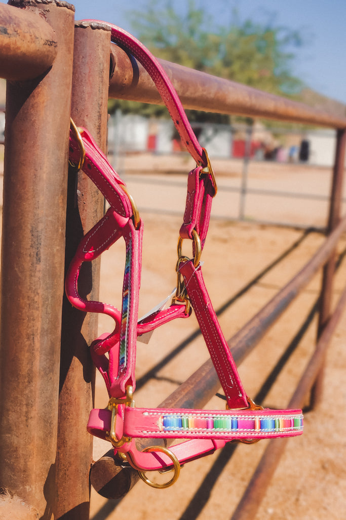 Pink Serape Leather Halter - The Glamorous Cowgirl