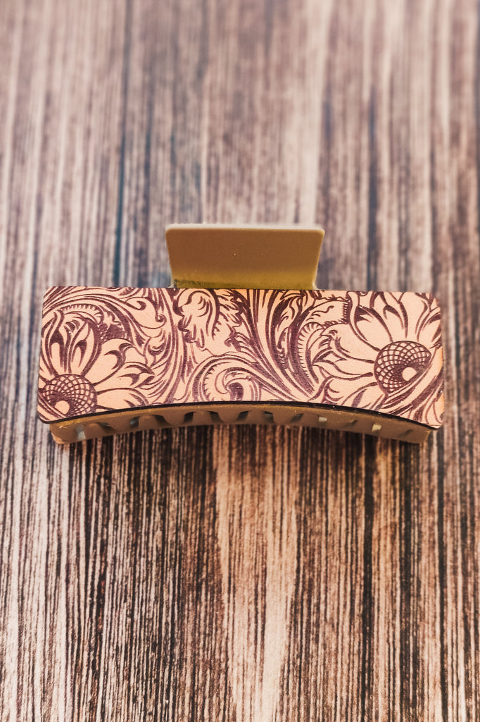 Tooled Sunflower Claw Clip - The Glamorous Cowgirl