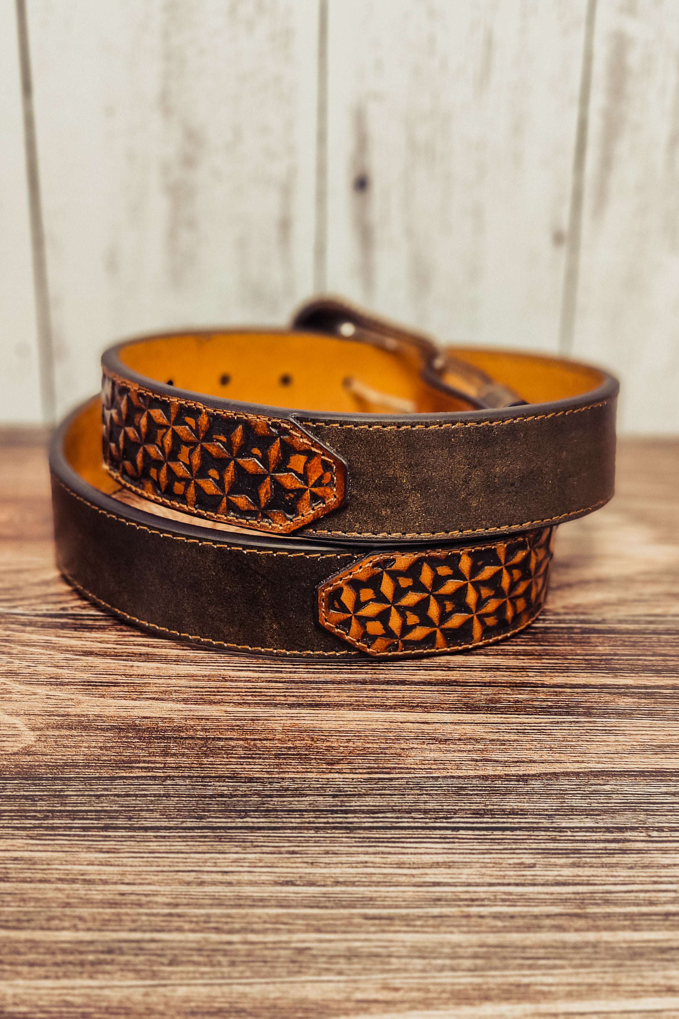 Dark Brown Belt with Diamond Tooling - The Glamorous Cowgirl