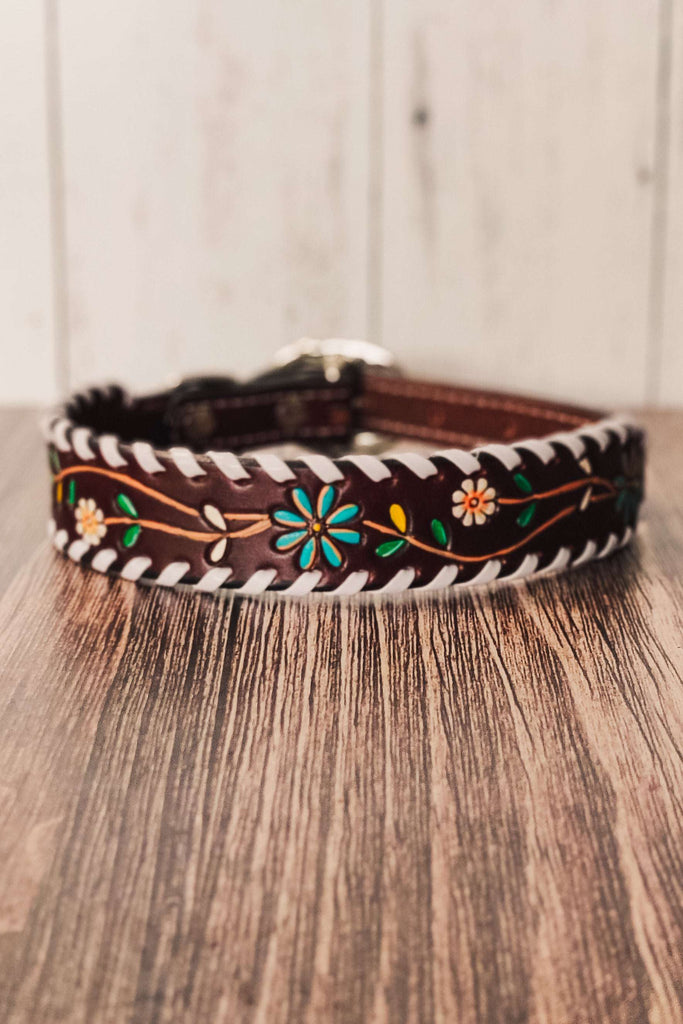 Floral Vine Tooled Dog Collar - The Glamorous Cowgirl