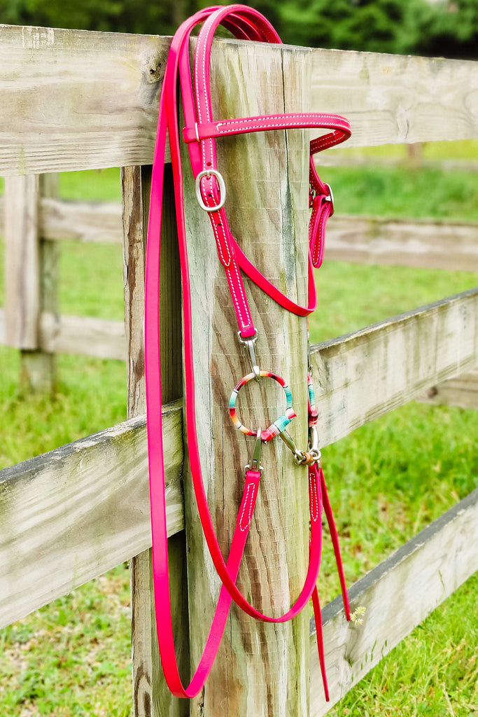 Pink Leather Quick Change Working Headstall - The Glamorous Cowgirl