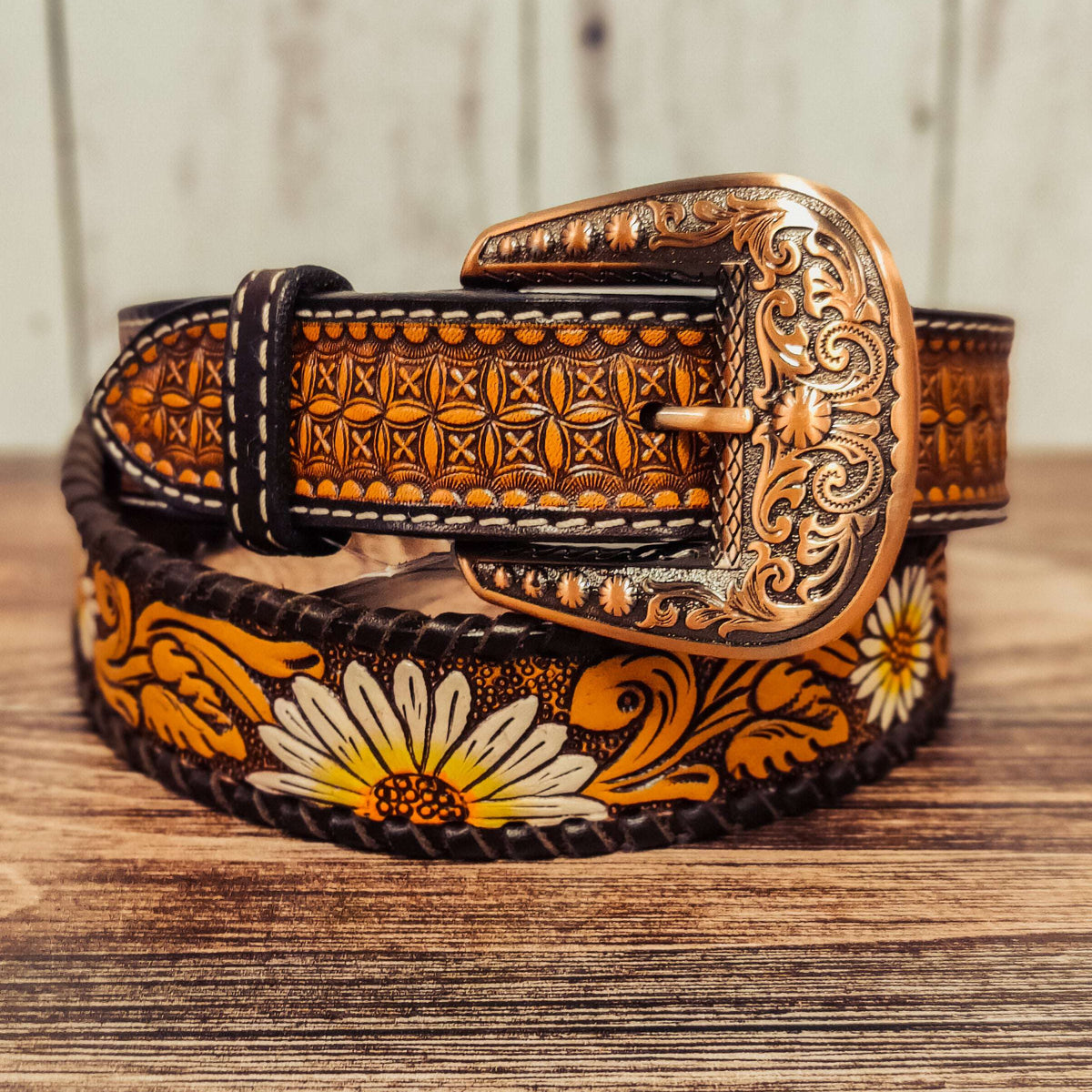 6579 Pink Feather Hand-tooled Leather Belt For Women S-4062 Rockmount Black Tooled Leather Belts with Pink Roses main image 2