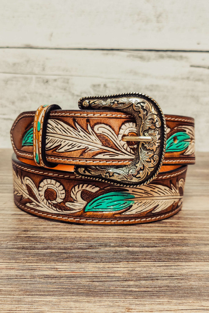 Tooled Feather Belt - American Darling - The Glamorous Cowgirl